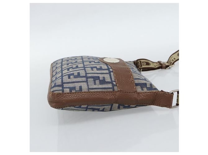 FENDI Zucca Canvas Celeria Shoulder Bag Blue Silver - vista 4