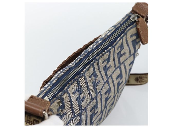 FENDI Zucca Canvas Celeria Shoulder Bag Blue Silver - vista 6