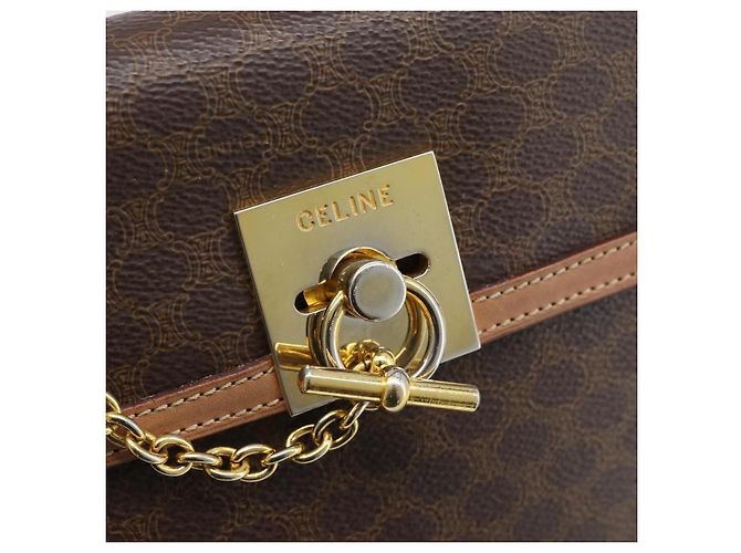 Céline CELINE Macadam Canvas Hand Bag PVC Leather Brown Gold - vista 14
