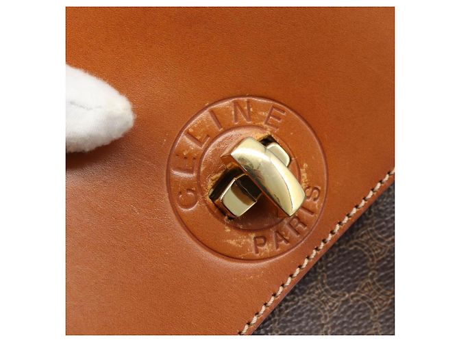 Céline CELINE Macadam Canvas Shoulder Bag PVC Leather Brown Gold - vista 21