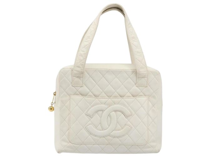 CHANEL Matelasse Hand Bag Canvas White Gold CC - vista 13