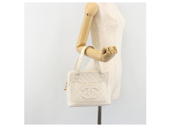CHANEL Matelasse Hand Bag Canvas White Gold CC - vista 24
