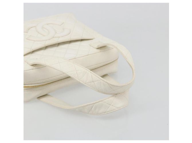 CHANEL Matelasse Hand Bag Canvas White Gold CC - vista 7
