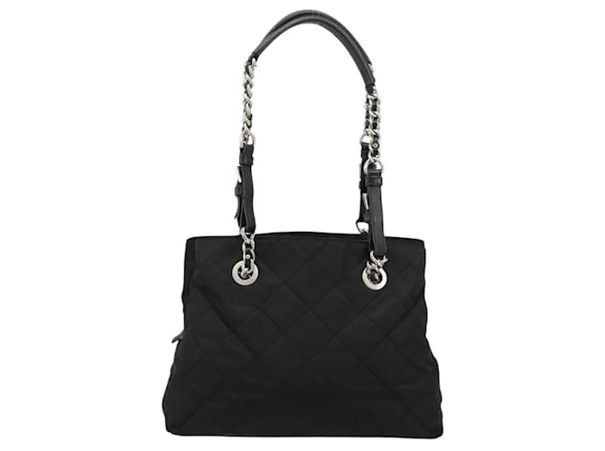 PRADA Chain Shoulder Bag Nylon Black Silver - vista 2
