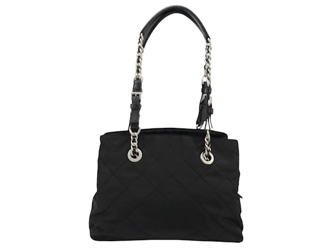 PRADA Chain Shoulder Bag Nylon Black Silver - vista 3