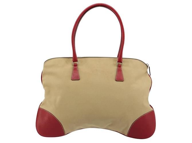 PRADA Tote Bag Canvas Beige Silver - vista 3