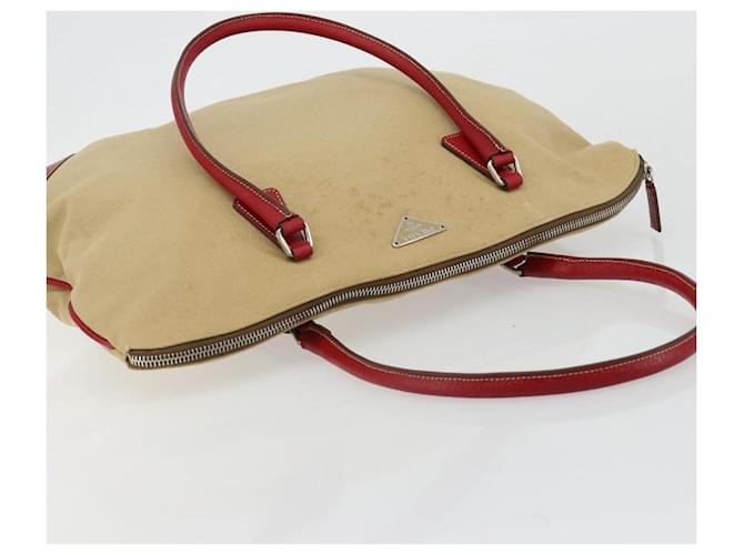 PRADA Tote Bag Canvas Beige Silver - vista 6