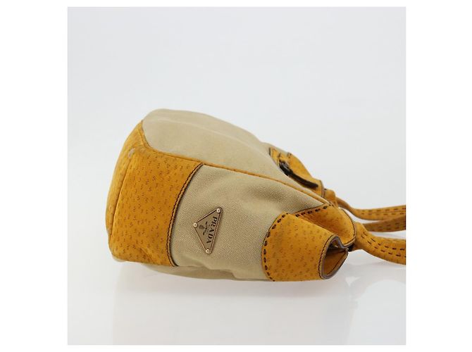 PRADA Hand Bag Canvas Beige Gold - vista 4