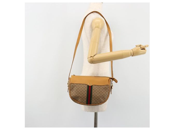 GUCCI Micro GG Supreme Web Sherry Line Shoulder Bag PVC Beige Gold - vista 22