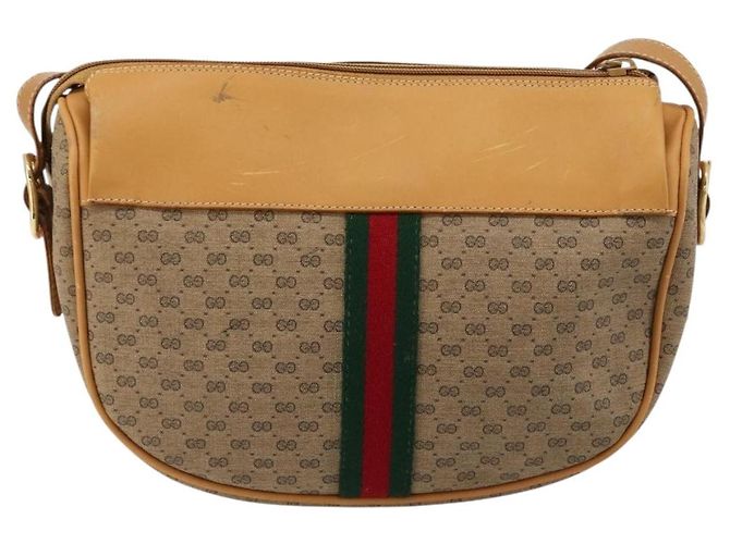 GUCCI Micro GG Supreme Web Sherry Line Shoulder Bag PVC Beige Gold - vista 3