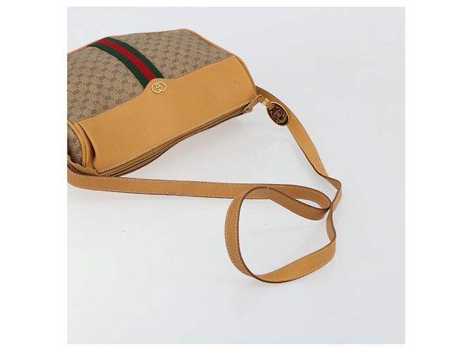 GUCCI Micro GG Supreme Web Sherry Line Shoulder Bag PVC Beige Gold - vista 7