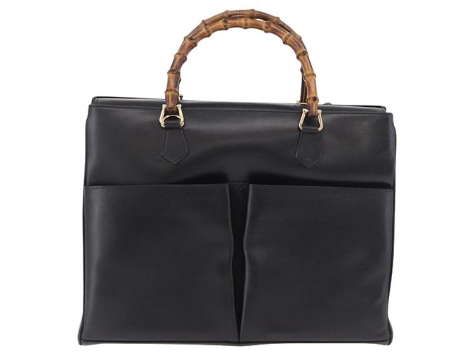GUCCI Bamboo Hand Bag Leather 2way Black Gold 002 2855 0322 0 - vista 2