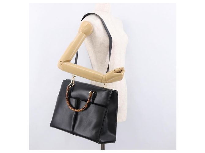 GUCCI Bamboo Hand Bag Leather 2way Black Gold 002 2855 0322 0 - vista 23