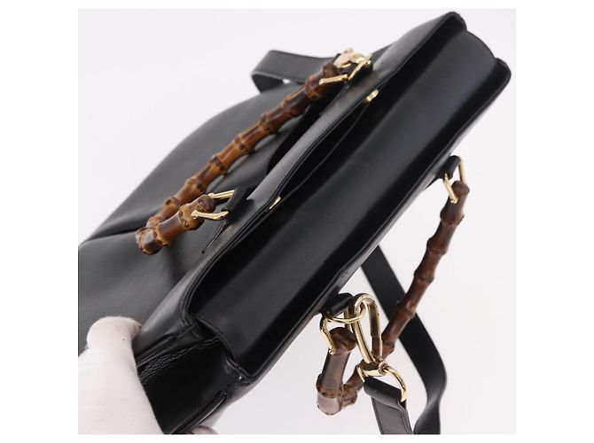 GUCCI Bamboo Hand Bag Leather 2way Black Gold 002 2855 0322 0 - vista 6