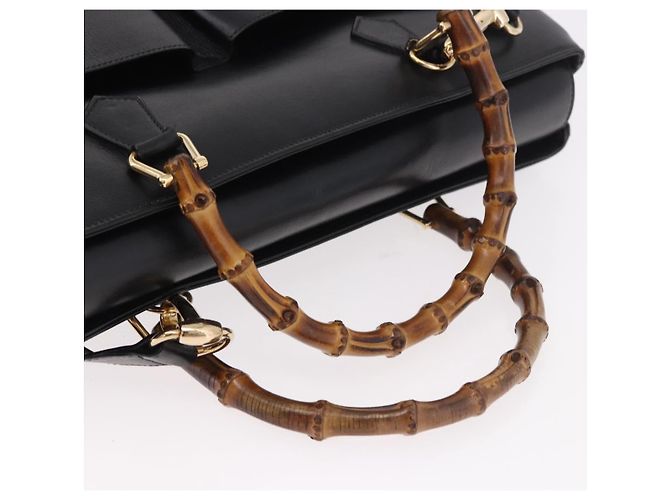 GUCCI Bamboo Hand Bag Leather 2way Black Gold 002 2855 0322 0 - vista 7