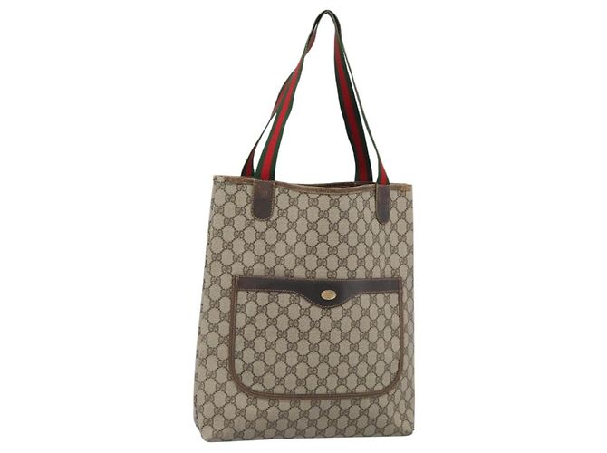 GUCCI GG Supreme Web Sherry Line Tote Bag PVC Beige Gold - vista 2