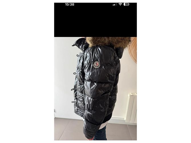 Moncler Chaqueta puffer brillante negra con capucha de piel Negro - vista 2
