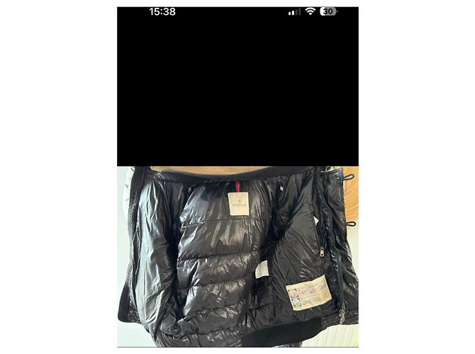 Moncler Chaqueta puffer brillante negra con capucha de piel Negro - vista 3