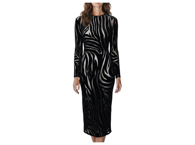 Versace Midi-Kleid aus Jersey-Velours-Jacquard Zebra Schwarz - Ansicht 6