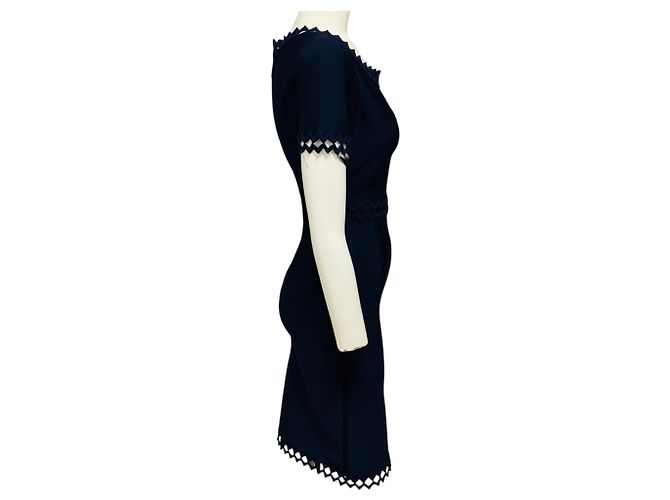 Herve Leger Pacific Blue Ariana Bandage Strickkleid mit Zig Zag Cut Out Trim Marineblau - Ansicht 2