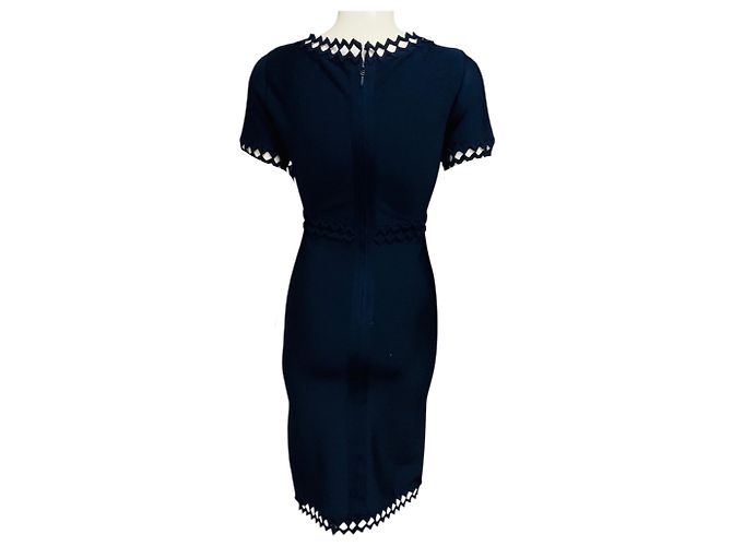 Herve Leger Pacific Blue Ariana Bandage Strickkleid mit Zig Zag Cut Out Trim Marineblau - Ansicht 3