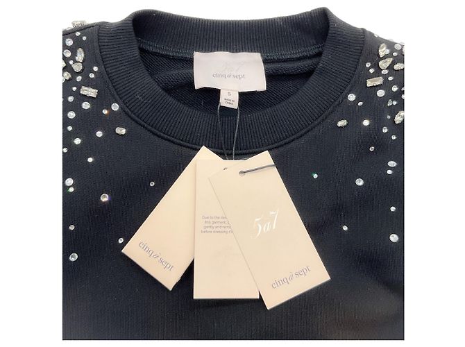 Autre Marque Cinq à Sept Sweatshirt aus schwarzer Baumwolle Brandy mit Crackle-Strass - Ansicht 4
