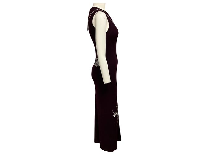 Prabal Gurung Grape Wine / Gunmetal besticktes ärmelloses Strick-Midikleid Bordeaux - Ansicht 2