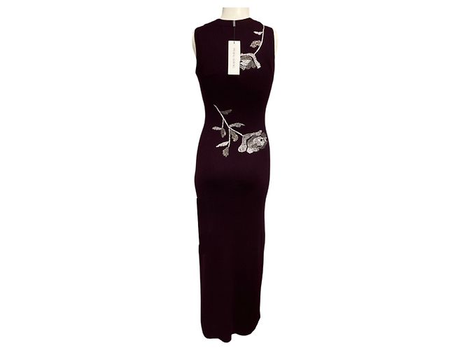Prabal Gurung Grape Wine / Gunmetal besticktes ärmelloses Strick-Midikleid Bordeaux - Ansicht 3