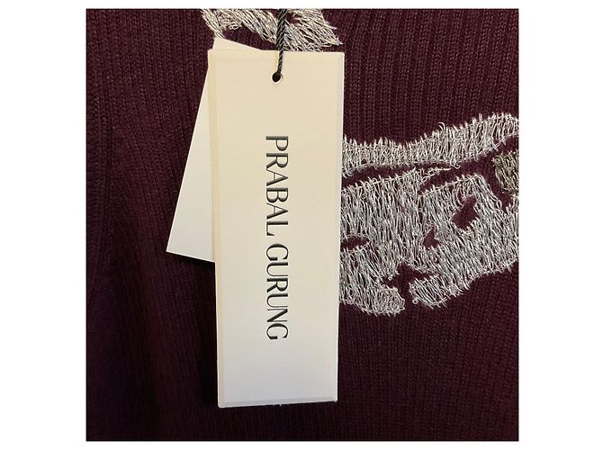 Prabal Gurung Grape Wine / Gunmetal besticktes ärmelloses Strick-Midikleid Bordeaux - Ansicht 6