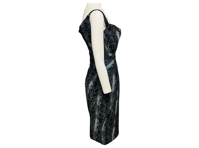 Abito cocktail midi Zac Posen in jacquard metallico python blu oceano - vista 2