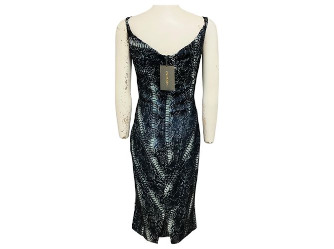 Abito cocktail midi Zac Posen in jacquard metallico python blu oceano - vista 3