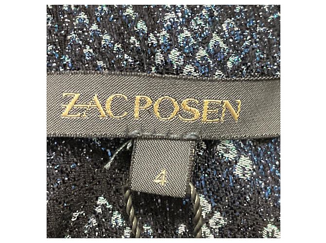 Abito cocktail midi Zac Posen in jacquard metallico python blu oceano - vista 4