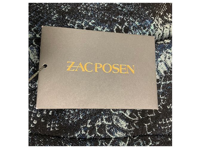 Abito cocktail midi Zac Posen in jacquard metallico python blu oceano - vista 5