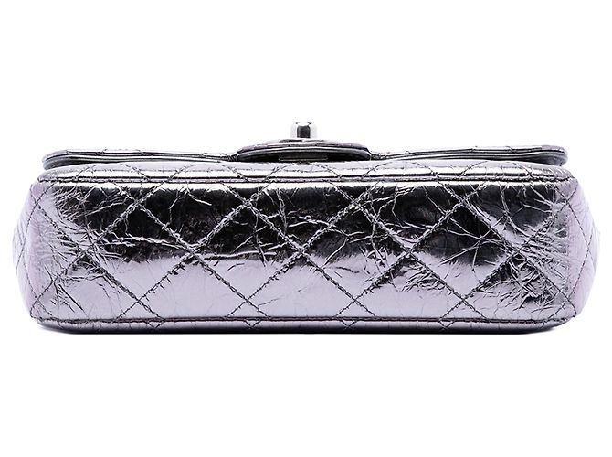 Borsa Satchel Chanel Mini Quilted Metallic Calfskin Ring Top Handle Flap Argento - vista 3