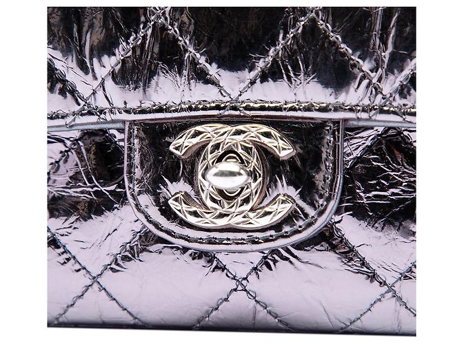 Borsa Satchel Chanel Mini Quilted Metallic Calfskin Ring Top Handle Flap Argento - vista 5