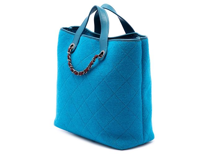 Borsa Satchel Chanel Medium CC Quilted Felt Pop Tote Blu - vista 2