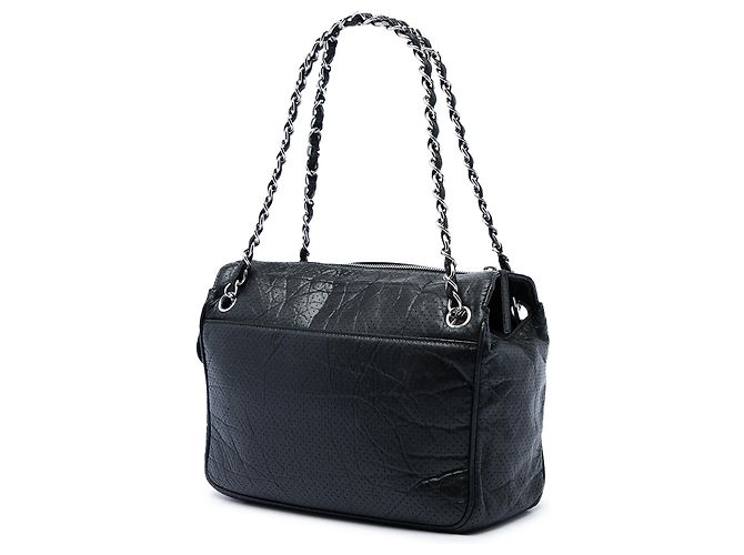Borsa a tracolla Chanel 50s in pelle di vitello traforata nera Nero - vista 2