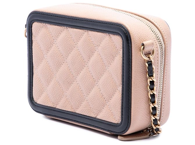 Borsa a tracolla Chanel Mini Caviar CC Filigree Beige - vista 2