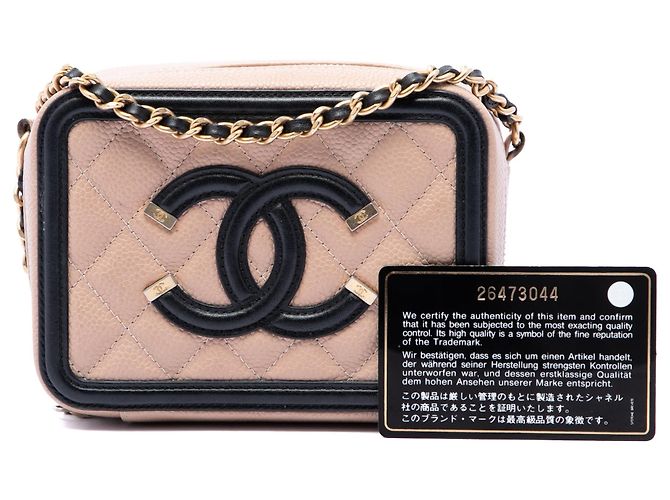 Borsa a tracolla Chanel Mini Caviar CC Filigree Beige - vista 7