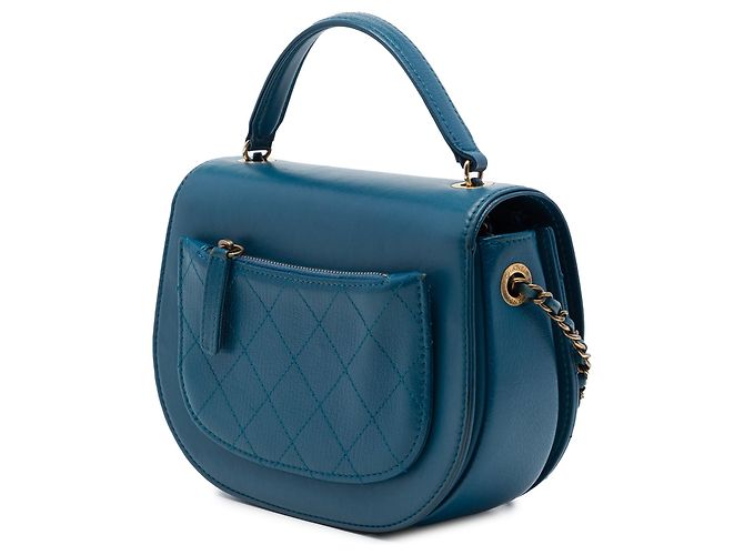 Chanel Small Coco Curve Flap Satchel aus blauem glänzendem Kalbsleder und gestepptem Ziegenleder - Ansicht 2