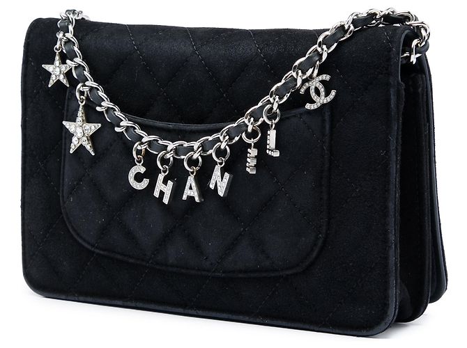 Borsa a tracolla Chanel Cocostellar Wallet on Chain in camoscio matelassé nero - vista 2