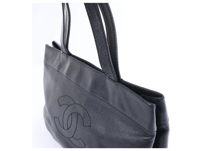 Borsa a tracolla Chanel Coco Mark Line in pelle caviar nera Nero - vista 3