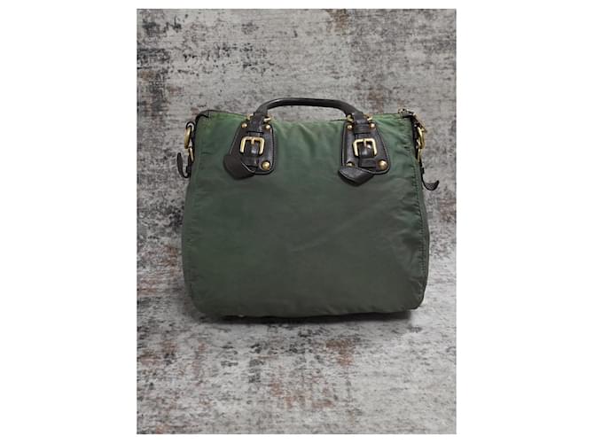 Prada Borsa in nylon verde e pelle - vista 6
