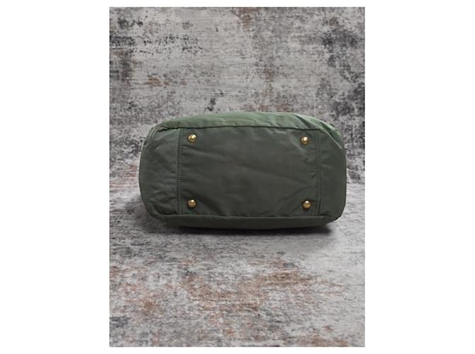 Prada Borsa in nylon verde e pelle - vista 9