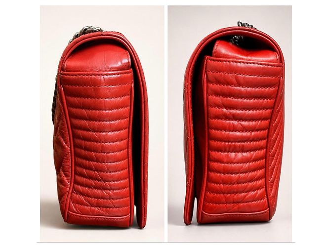 Borsa Chanel Medium Coco Boy Flap in pelle di vitello invecchiata lucida matelassé rossa Rosso - vista 5