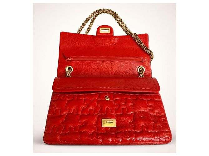 Mademoiselle Borsa Chanel 2.55 Reissue Medium Puzzle in pelle verniciata rossa Rosso - vista 11