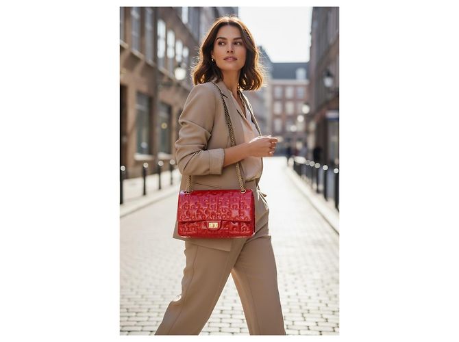 Mademoiselle Borsa Chanel 2.55 Reissue Medium Puzzle in pelle verniciata rossa Rosso - vista 3