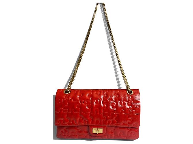Mademoiselle Borsa Chanel 2.55 Reissue Medium Puzzle in pelle verniciata rossa Rosso - vista 4