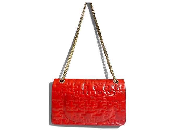 Mademoiselle Borsa Chanel 2.55 Reissue Medium Puzzle in pelle verniciata rossa Rosso - vista 5