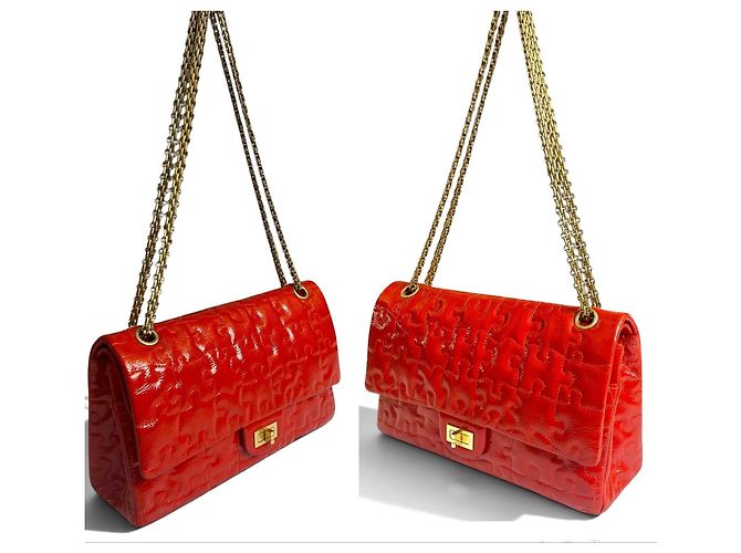 Mademoiselle Borsa Chanel 2.55 Reissue Medium Puzzle in pelle verniciata rossa Rosso - vista 6
